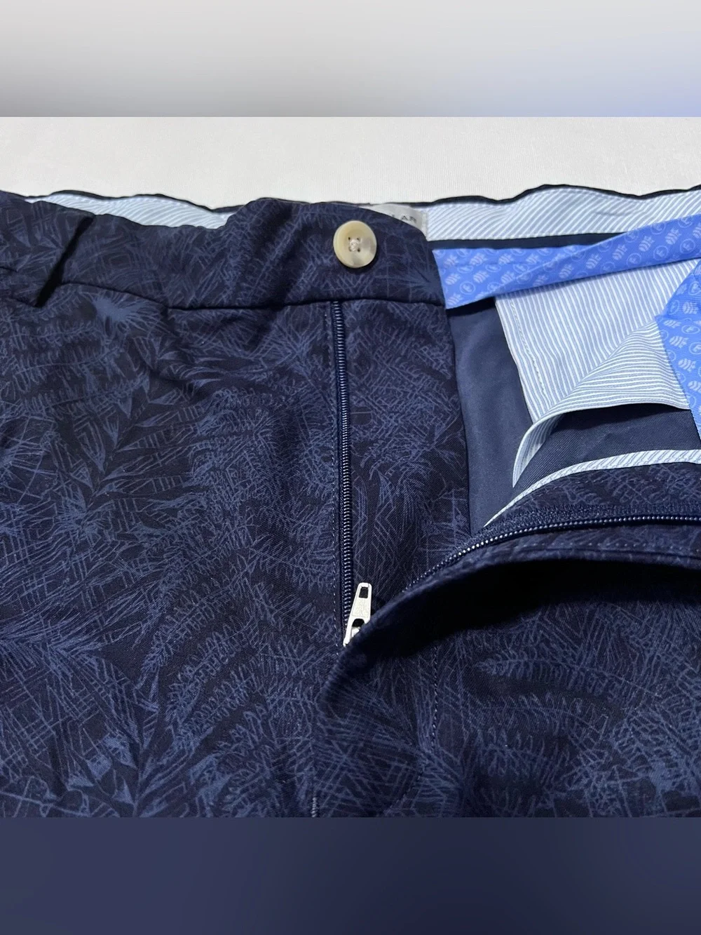 Peter Millar Crown Sport Navy Tropical Palm Print Golf Shorts 9” 35